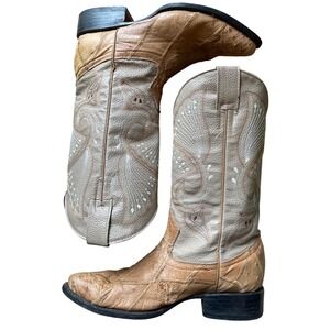 Old Corral Boots Mens Tan Patchwork Ostrich Leather Western Cowboy Boots Size 26